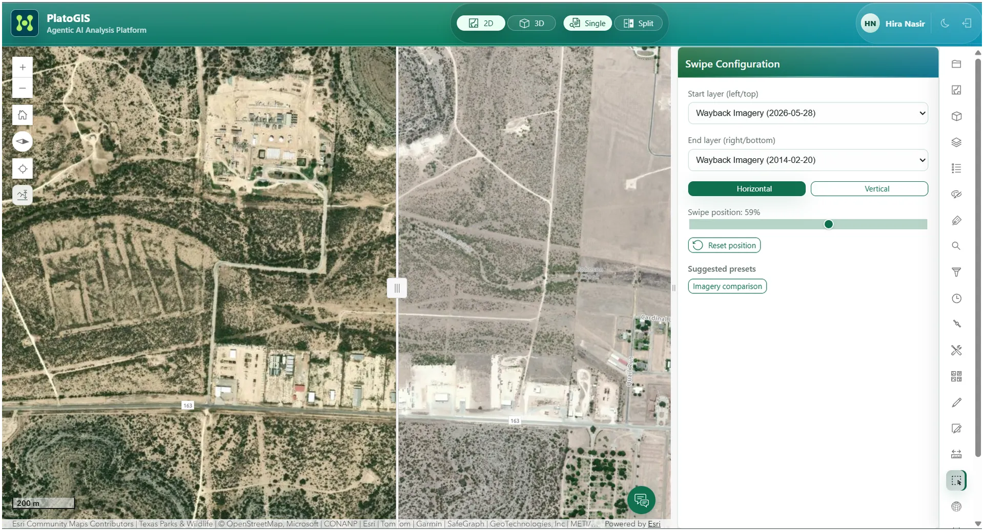 Plato GIS swipe comparison tool.